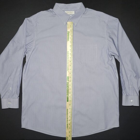 Roundtree & Yorke Mens Blue and White Striped Button Up Shirt Size 17 / 34 - Picture 7 of 11